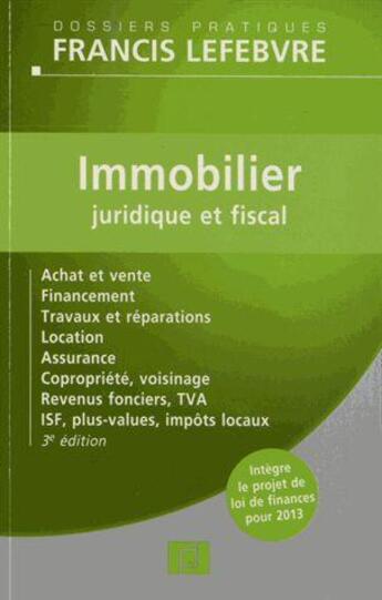 Couverture du livre « Immobilier » de  aux éditions Lefebvre