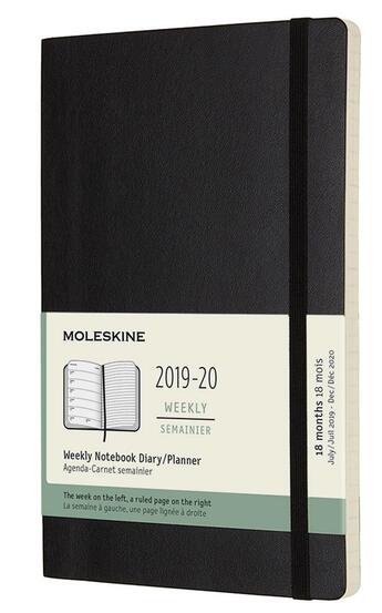 Couverture du livre « Agenda 18 mois semainier ; grand format noir souple (édition 2019/2020) » de  aux éditions Moleskine