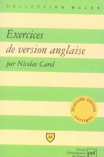 Couverture du livre « Exercices De Version Anglaise (Ne » de Carel Nicolas aux éditions Puf