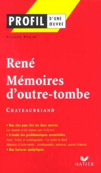 Couverture du livre « René ; mémoires d'outre-tombe de Chateaubriand » de Chateaubriand aux éditions Hatier