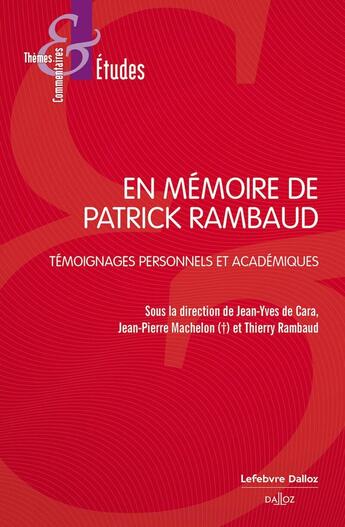 Couverture du livre « Hommage à Patrick Rambaud » de Jean-Pierre Machelon aux éditions Dalloz