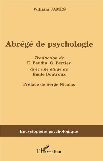 Couverture du livre « Abrégé de psychologie » de William James aux éditions L'harmattan