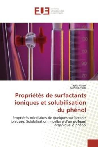 Couverture du livre « Propriétés de surfactants ioniques et solubilisation du phénol : Propriétés micellaires de quelques surfactants ioniques; Solubilisation micellaire d'un polluant org » de Tayeb Abram et Rachid Chfaira aux éditions Editions Universitaires Europeennes