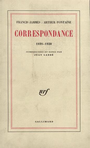 Couverture du livre « Correspondance - 1898-1930) » de Fontaine/Jammes aux éditions Gallimard