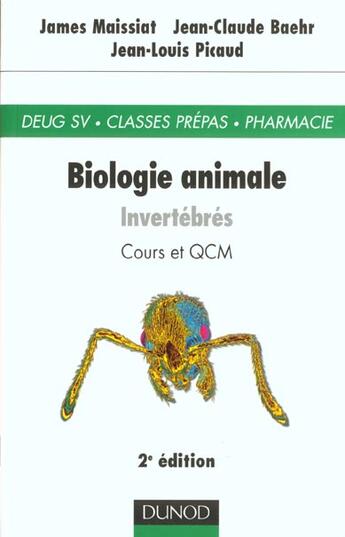 Couverture du livre « Biologie Animale 1 Invertebres » de Baehr aux éditions Dunod