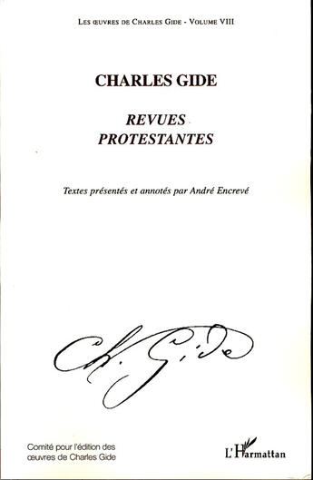 Couverture du livre « Charles Gide Tome 8 ; revues protestantes » de Charles Gide aux éditions L'harmattan