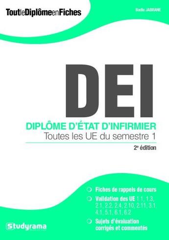 Couverture du livre « Diplôme d'Etat d'infirmier ; toutes les UE du semestre 1 » de Badia Jabrane aux éditions Studyrama