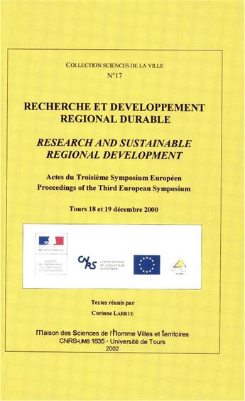 Couverture du livre « Recherche et développement régional durable » de Corinne Larrue aux éditions Pu Francois Rabelais