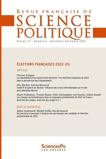 Couverture du livre « Revue francaise de science politique t72-6 » de  aux éditions Presses De Sciences Po