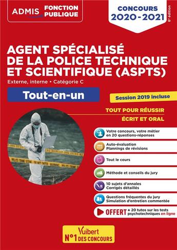 Couverture du livre « Concours agent spécialisé de la police technique et scientifique (ASPTS) ; externe, interne ; catégorie C ; session 2019 incluse (édition 2020/2021) » de  aux éditions Vuibert