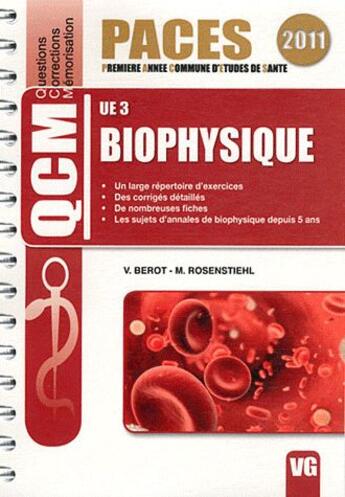 Couverture du livre « Qcm paces ue3 biophysique » de V.Berot aux éditions Vernazobres Grego