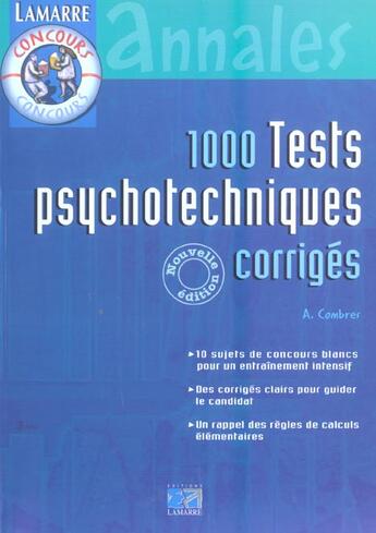 Couverture du livre « 1000 tests psychotechniques 2eme edition (2e édition) » de Combres aux éditions Lamarre