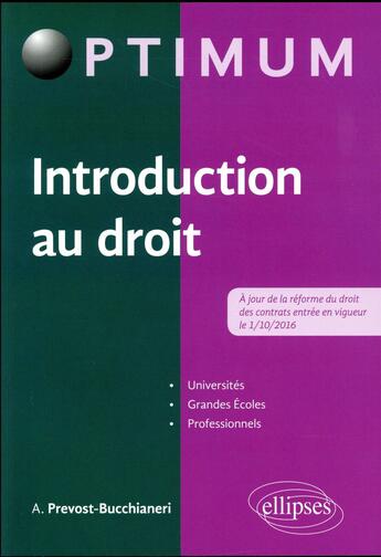 Couverture du livre « Introduction au droit » de Prevost-Bucchianeri aux éditions Ellipses