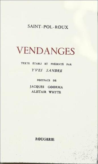 Couverture du livre « Vendanges » de Saint-Pol-Roux aux éditions Rougerie