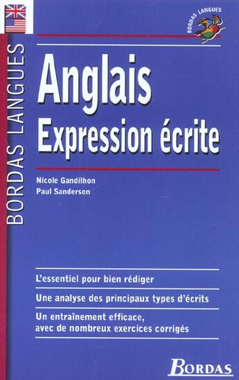 Couverture du livre « Anglais Expression Ecrite » de Nicole Gandihon aux éditions Bordas