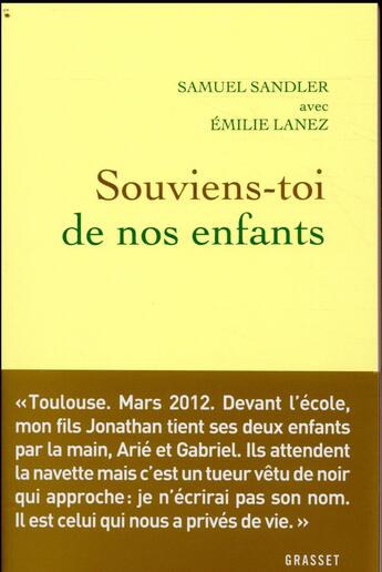 Couverture du livre « Souviens-toi de nos enfants » de Sandler Samuel aux éditions Grasset