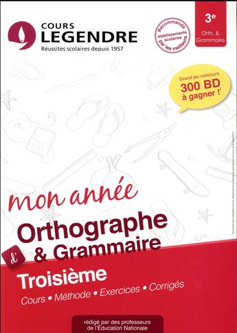 Couverture du livre « Cours legendre orthographe grammaire troisieme mon annee » de Delabre A aux éditions Edicole