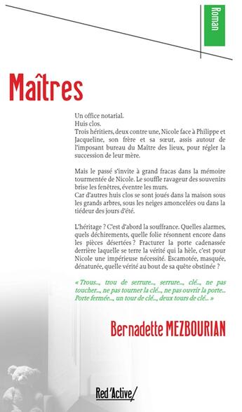 Couverture du livre « MAITRES » de Bernadette Mezbourian aux éditions Red'active