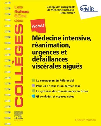 Couverture du livre « Fiches médecine intensive, réanimation, urgences et défaillances viscérales aiguës » de  aux éditions Elsevier-masson