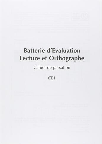 Couverture du livre « BELO ; batterie d'évaluation de lecture et d'orthographe ; cahier passation ; CE1 » de Florence George et Catherine Pech-Georgel aux éditions Solal