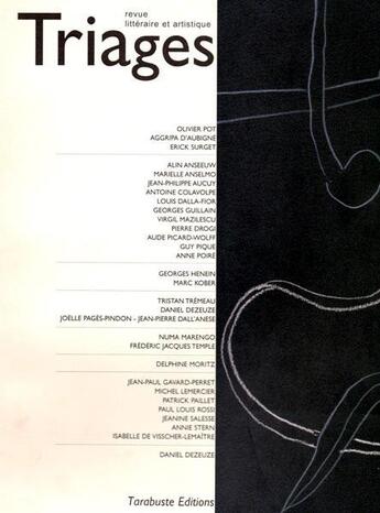 Couverture du livre « Triages revue n 15 (2003) » de  aux éditions Tarabuste