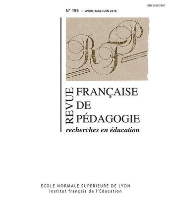 Couverture du livre « Revue française de pédagogie, n° 195/2016 : Varia » de Auteurs Divers aux éditions Ens Lyon