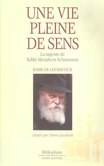 Couverture du livre « Une vie pleine de sens » de Simon Jacobson aux éditions Bibliophane-daniel Radford