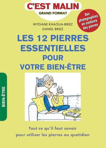 Couverture du livre « C'est malin grand format ; les 12 pierres essentielles pour votre bien-être, c'est malin ; tout ce qu'il faut savoir pour utiliser les pierres au quotidien » de Daniel Briez et Wydiane Khaoua-Briez aux éditions Leduc