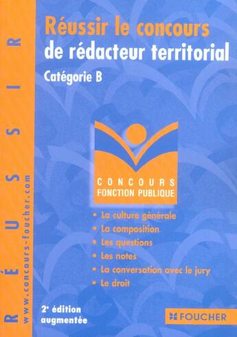 Couverture du livre « Reussir Le Concours De Redacteur Territorial ; Categorie B » de C Carcagno aux éditions Foucher