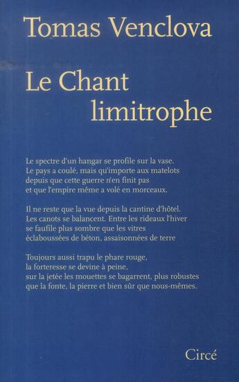 Couverture du livre « Le chant limitrophe » de Tomas Venclova aux éditions Circe