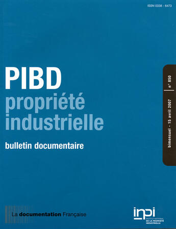 Couverture du livre « PIBD T.850 ; propriété industrielle » de  aux éditions Documentation Francaise