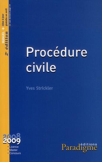 Couverture du livre « Procédure civile (2008-2009) » de Yves Strickler aux éditions Paradigme Cpu