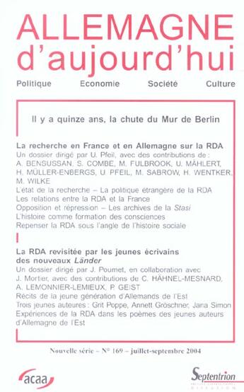 Couverture du livre « Il y a 15 ans, la chute du mur de Berlin » de  aux éditions Pu Du Septentrion