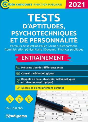 Couverture du livre « Tests d'aptitudes, psychotechniques et de personnalité (édition 2021) » de Marc Dalens aux éditions Studyrama