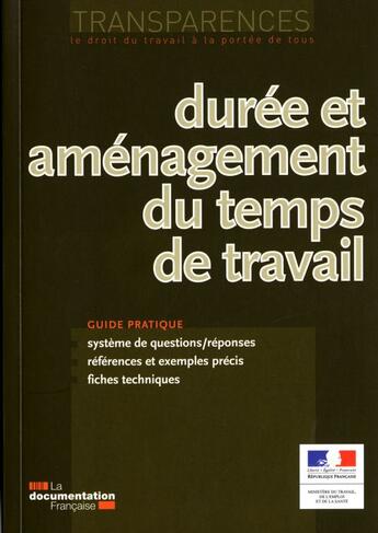 Couverture du livre « Durée et aménagement du temps de travail (6e édiiton) » de  aux éditions Documentation Francaise