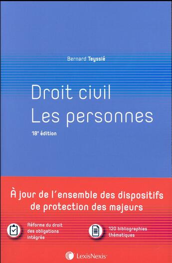 Couverture du livre « Droit civil ; les personnes (18e édition) » de Bernard Teyssie aux éditions Lexisnexis