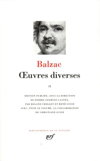 Couverture du livre « Oeuvres diverses Tome 2 » de Honoré De Balzac aux éditions Gallimard