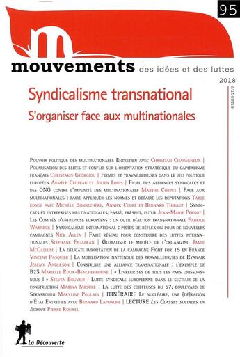 Couverture du livre « Revue mouvements numero 95 syndicalisme transnational - s'organiser face aux multinationales » de Revue Mouvements aux éditions La Decouverte