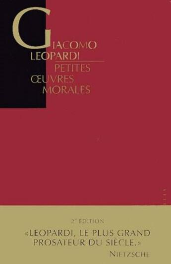 Couverture du livre « Petites oeuvres morales (2e édition) » de Giacomo Leopardi aux éditions Allia