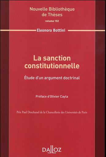 Couverture du livre « La sanction constitutionnelle Tome 152 » de Eleonora Bottini aux éditions Dalloz