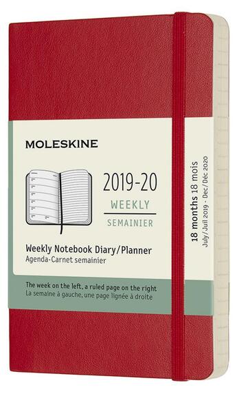 Couverture du livre « Agenda 18 mois semainier ; poche rouge souple (édition 2019/2020) » de  aux éditions Moleskine