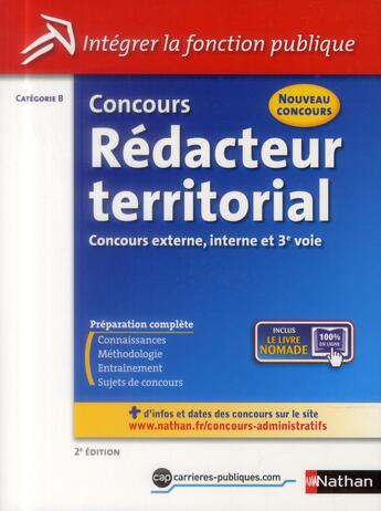 Couverture du livre « Concours rédacteur territorial ; catégorie B » de  aux éditions Nathan