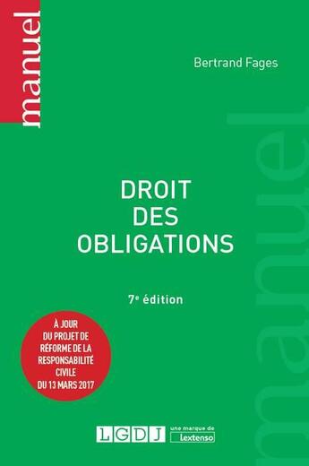 Couverture du livre « Droit des obligations (7e édition) » de Bertrand Fages aux éditions Lgdj