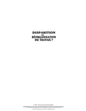 Couverture du livre « Disparition ou réorganisation du travail ? » de Michel Le Clerc aux éditions Presses De L'universite Du Quebec