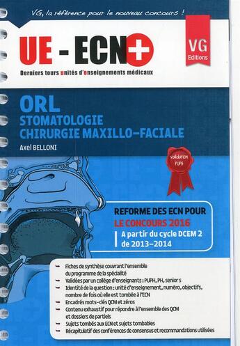 Couverture du livre « Ue ecn+ orl stomatologie » de Belloni Axel aux éditions Vernazobres Grego