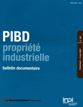 Couverture du livre « PIBD T.851 ; propriété industrielle » de  aux éditions Documentation Francaise