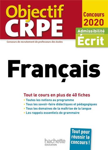 Couverture du livre « Objectif crpe en fiches francais 2020 » de Bourhis/Rondelli aux éditions Hachette Education