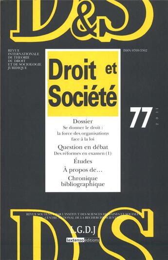 Couverture du livre « Revue droit et societe n 77 - 2011 » de  aux éditions Lgdj