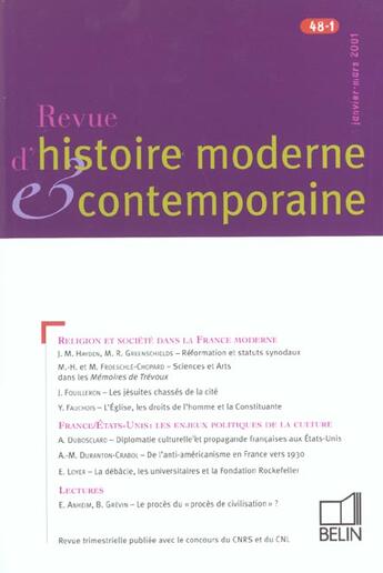 Couverture du livre « Rhmc 48-1 - janvier-mars 2001 48-1 » de Philippe Minard aux éditions Belin