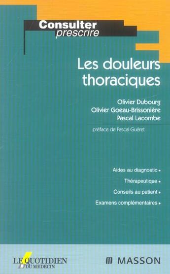 Couverture du livre « Les douleurs thoraciques » de Dubourg/Lacombe aux éditions Elsevier-masson